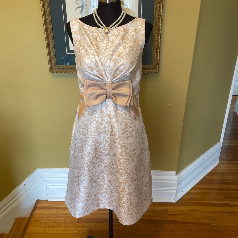 JS Collections Cream Brocade Midi Dress